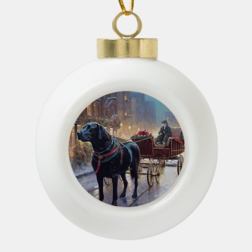 Black Labrador Christmas Festive Season  Ceramic Ball Christmas Ornament