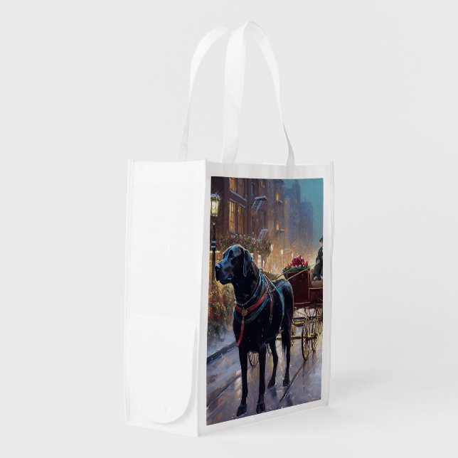 Black Labrador Christmas Festive Season  Grocery Bag (Front Side)