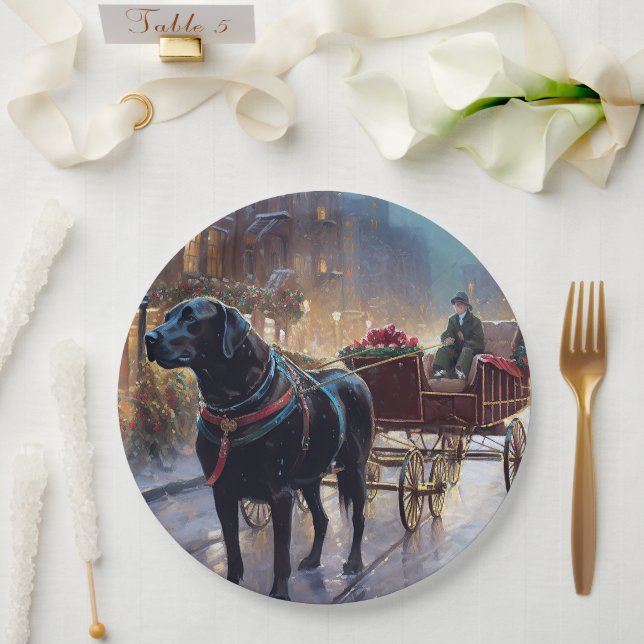 Black Labrador Christmas Festive Season  Paper Plates (Wedding)