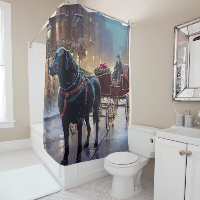 Black Labrador Christmas Festive Season  Shower Curtain (In Situ)