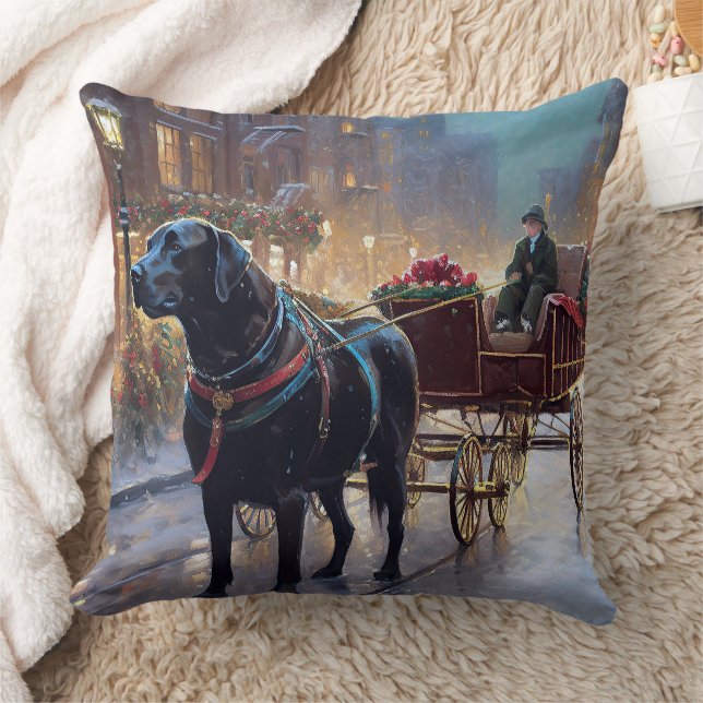 Black Labrador Christmas Festive Season  Throw Pillow (Blanket)