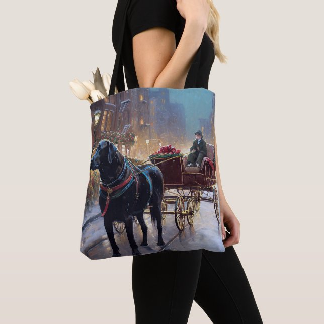 Black Labrador Christmas Festive Season  Tote Bag (Close Up)