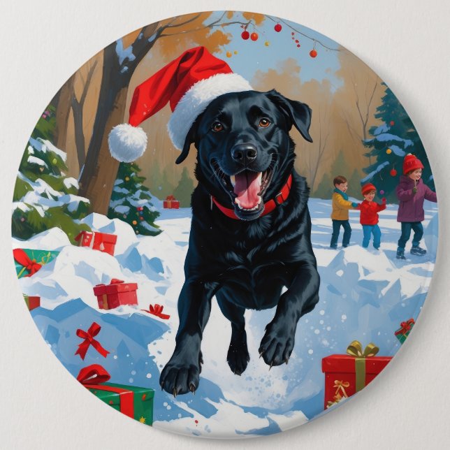 Black Labrador Christmas Festive Snow Scene  Button (Front)