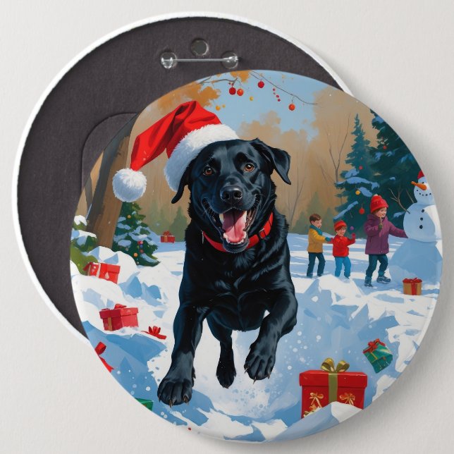 Black Labrador Christmas Festive Snow Scene  Button (Front & Back)