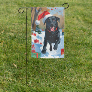 Black Labrador Christmas Festive Snow Scene  Garden Flag