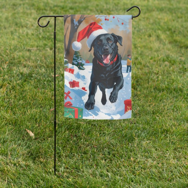 Black Labrador Christmas Festive Snow Scene  Garden Flag (In SItu)