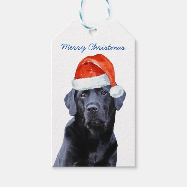 Black Labrador Christmas Holiday Cute Santa Dog Gift Tags (Front)