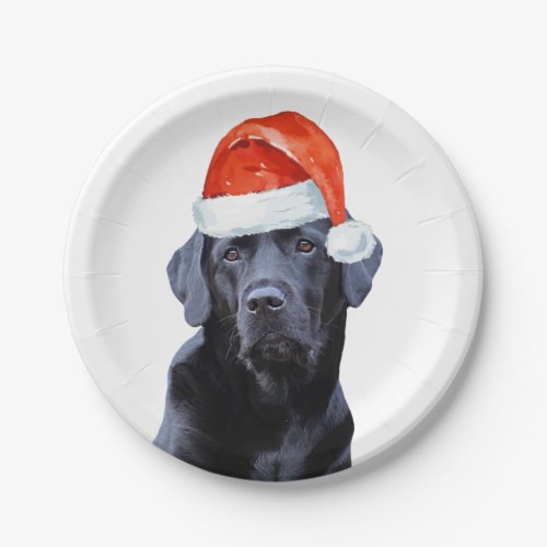 Black Labrador Christmas Holiday Cute Santa Dog Paper Plates