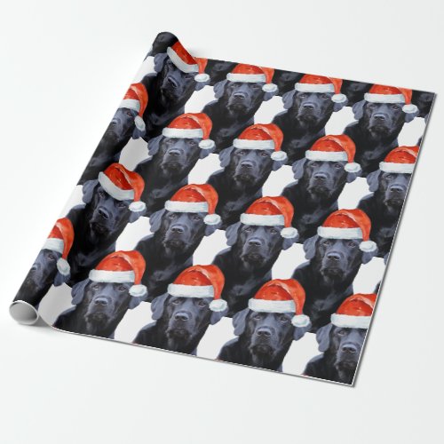 Black Labrador Christmas Holiday Cute Santa Dog Wrapping Paper