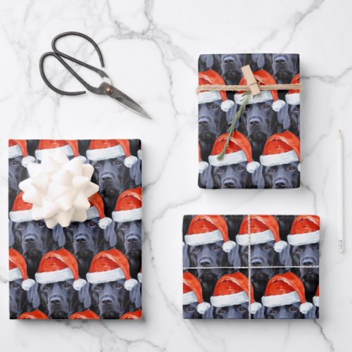 Black Labrador Christmas Holiday Cute Santa Dog Wrapping Paper Sheets