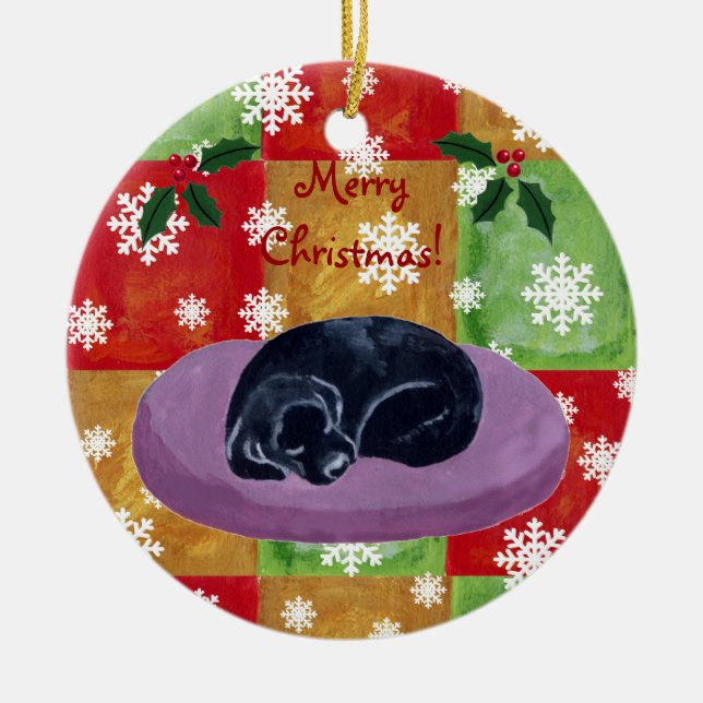 Black Labrador Christmas Mosaic Snowflake Ceramic Ornament (Front)