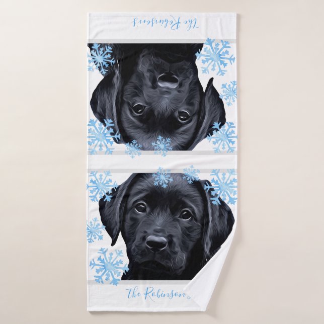 Black Labrador Christmas - Personalized Black Lab Bath Towel (Bath Towel)