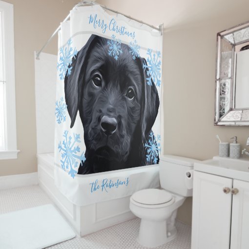 Black Labrador Christmas Personalized Black Lab Shower Curtain Zazzle