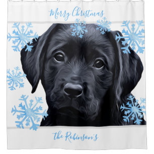 Black Labrador Christmas - Personalized Black Lab Shower Curtain