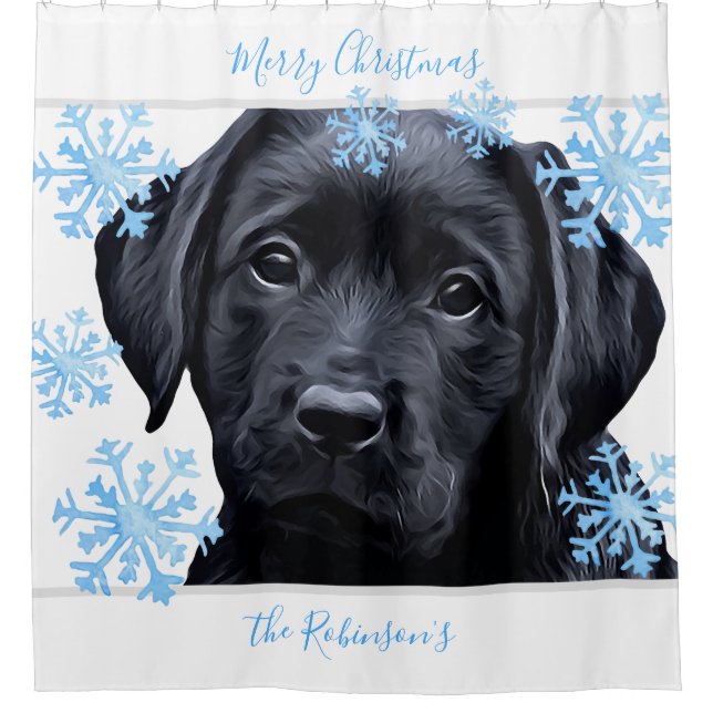 Black Labrador Christmas - Personalized Black Lab Shower Curtain (Front)