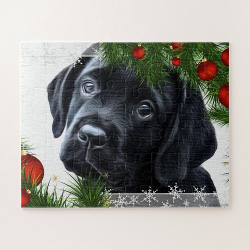 Black Labrador Christmas Puppy Dog Jigsaw Puzzle