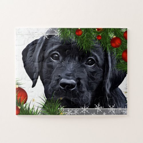 Black Labrador Christmas Puppy Dog Jigsaw Puzzle
