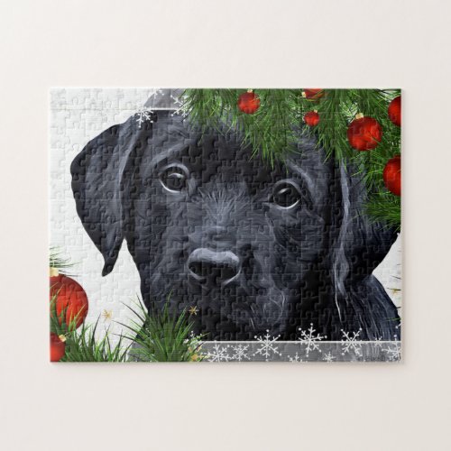 Black Labrador Christmas Puppy Dog Jigsaw Puzzle