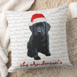 Black Labrador Christmas Puppy Throw Pillow<br><div class="desc">Decorate your home this holiday season with this adorable Santa dog Merry Christmas Black Labrador Christmas pillow and matching decor . This black labrador christmas pillow will be a favorite among labrador lovers. Visit our collection for matching black lab christmas cards, home decor, and gifts. COPYRIGHT © 2020 Judy Burrows,...</div>