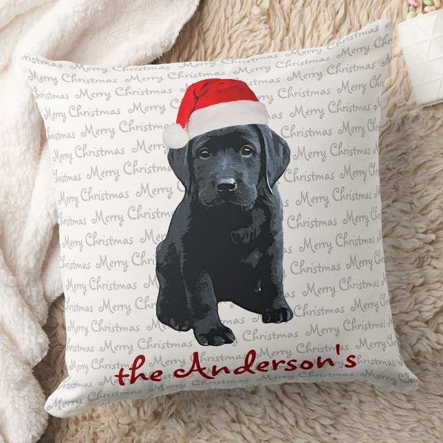 Black Labrador Christmas Puppy Throw Pillow (Creator Uploaded)