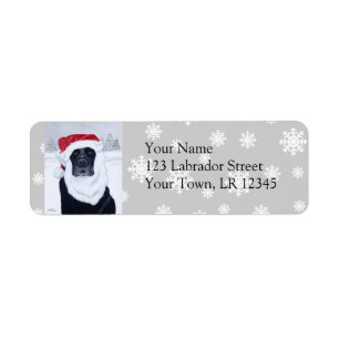 Black Labrador Christmas Santa Hat Painting Label