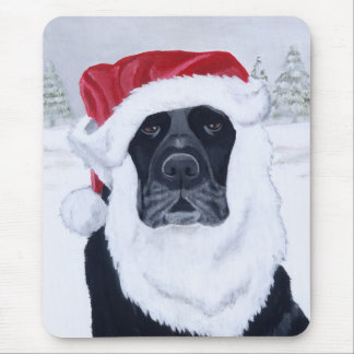 Black Labrador Christmas Santa Hat Painting Mouse Pad