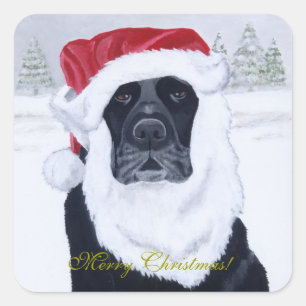 Black Labrador Christmas Santa Hat Painting Square Sticker