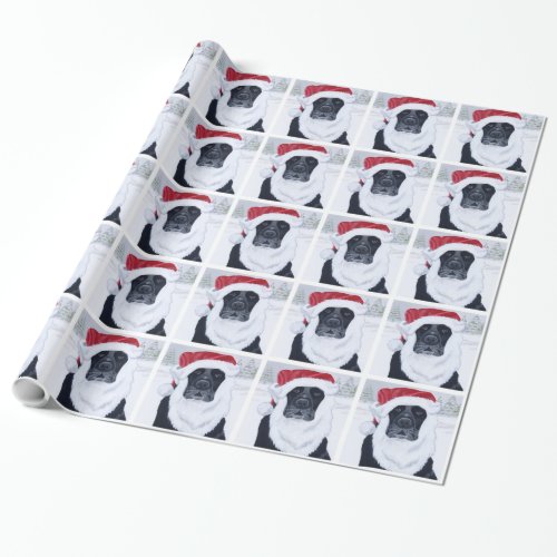 Black Labrador Christmas Santa Hat Painting Wrapping Paper