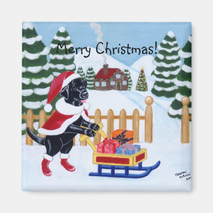 Black Labrador Christmas Santa Magnet