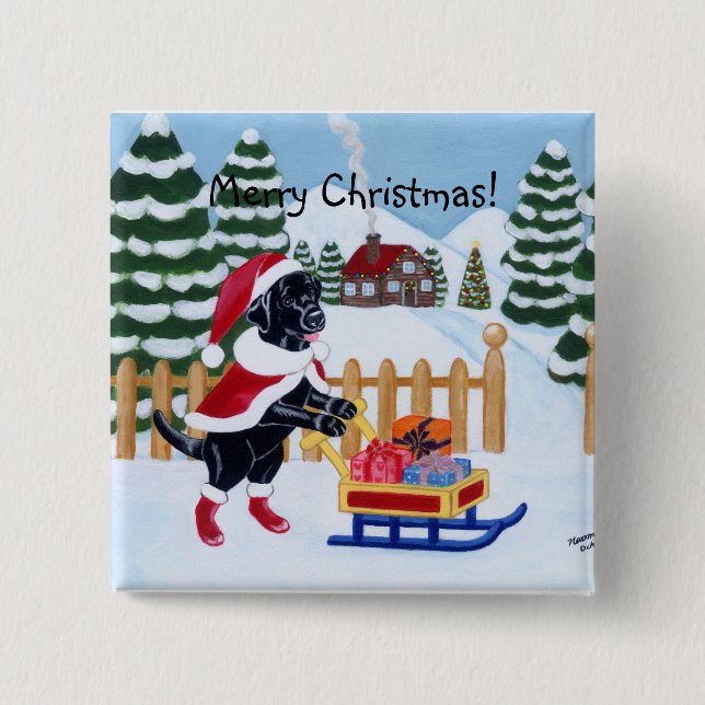 Black Labrador Christmas Santa Pinback Button (Front)