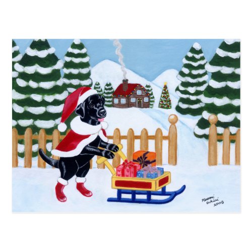 Black Labrador Christmas Santa Postcard