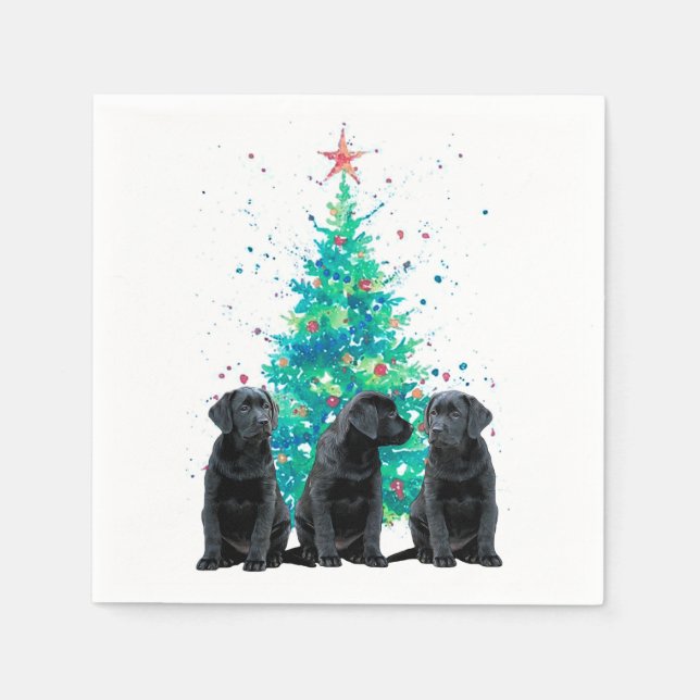 Black Labrador Christmas Tree Cute Dog Puppy Napkins (Front)