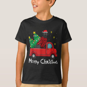 Black Labrador Christmas Truck Tree Red Plaid Dog T-Shirt