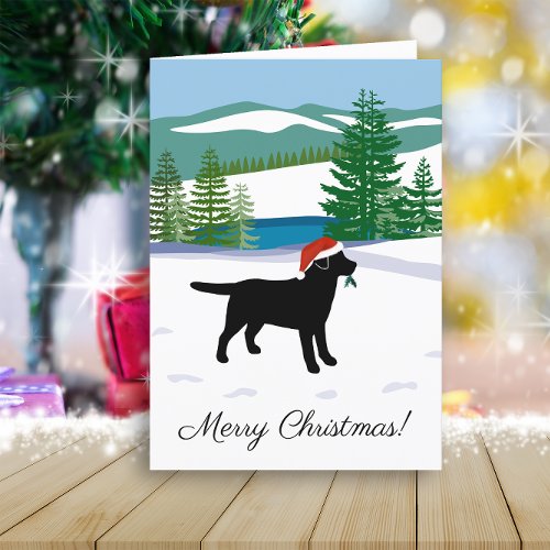 Black Labrador Christmas Winter View Holiday Card