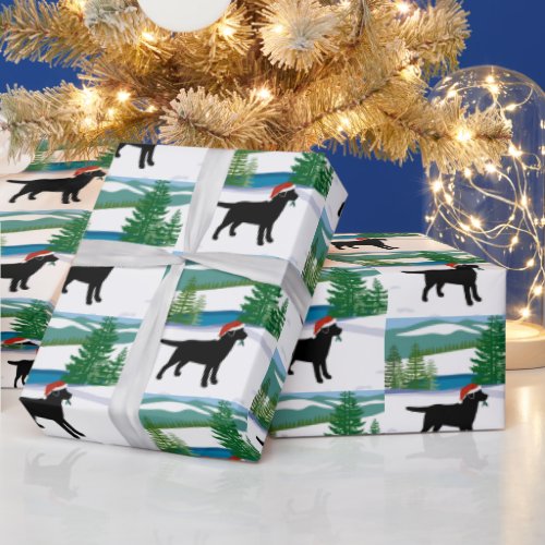 Black Labrador Christmas Winter View Wrapping Paper