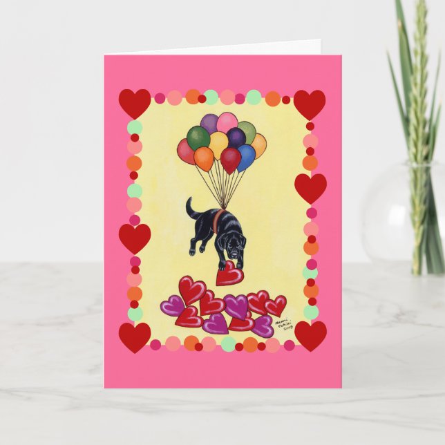 Black Labrador collecting LOVE (framed) Holiday Card (Front)