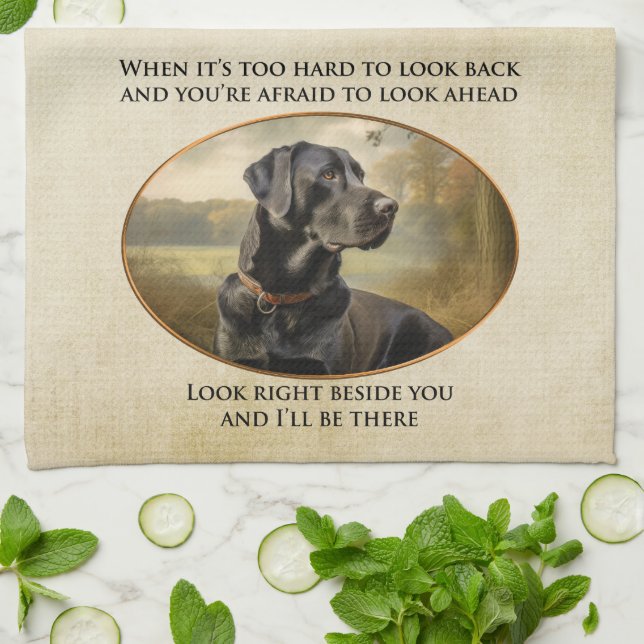 Black Labrador Comfort Quote Kitchen Towel (Folded)