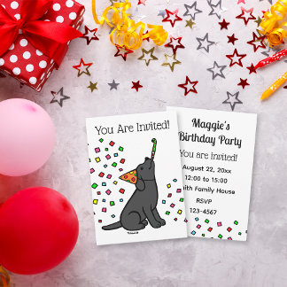 Black Labrador Confetti Birthday Party  Invitation