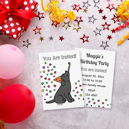 Black Labrador Confetti Birthday Party  Invitation