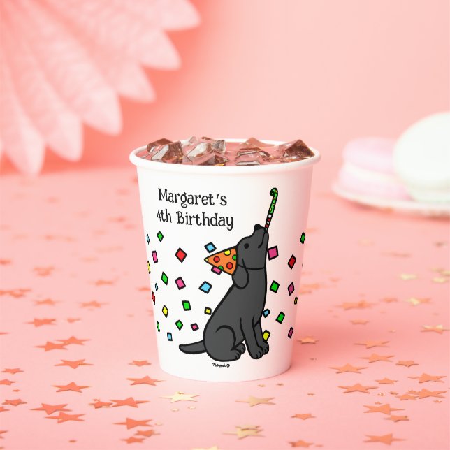 Black Labrador Confetti Birthday Party Paper Cups (Insitu)