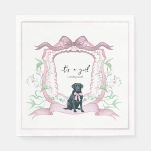 Black Labrador Coquette Pink Customizable Crest Napkins