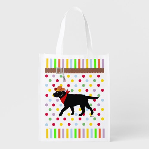 Black Labrador Cowboy Reusable Grocery Bag