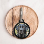 Black Labrador, Custom Photo Pet Tag<br><div class="desc">A pet tag with a customizable photo of a cute black Labrador and texts on the back. Personalize it with your own photo,  a name and a phone number.</div>
