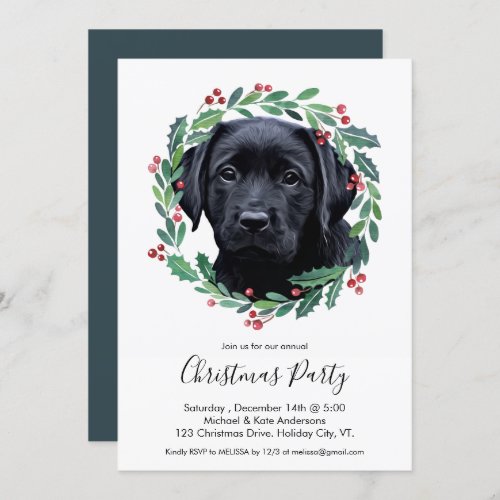 Black Labrador Cute Dog Elegant Christmas Party Invitation