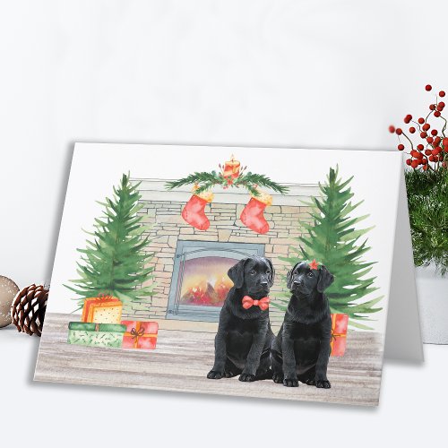 Black Labrador Cute Dog Lover Christmas Fireplace Holiday Card