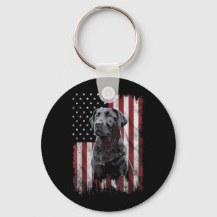 Black Labrador Dad Mom America 4th of July Keychain