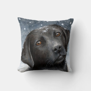 Black Labrador Dog 100 blue winter Throw Pillow