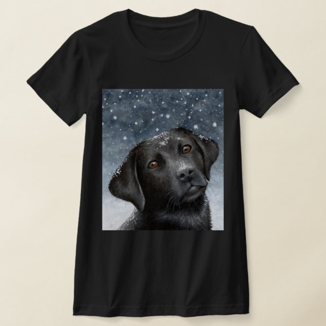 Black Labrador Dog 100 winter snow T-Shirt (Laydown)