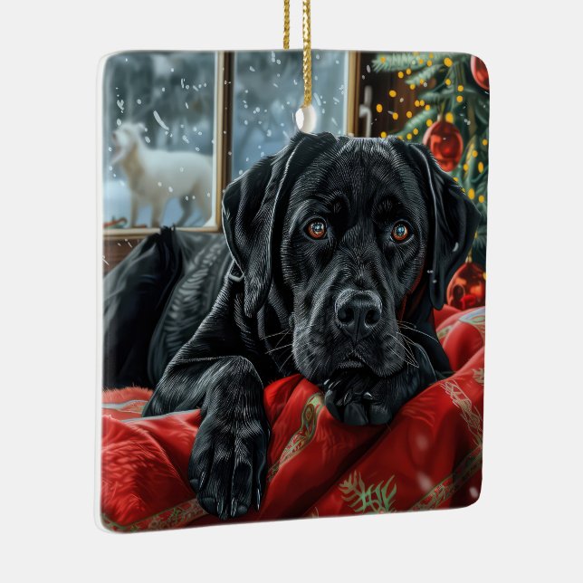 Black Labrador Dog Christmas Festive Ceramic Ornament (Right)