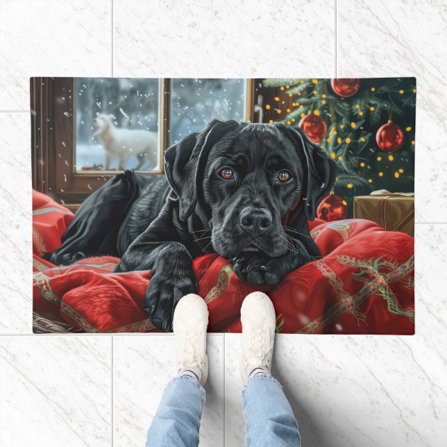Black Labrador Dog Christmas Festive Doormat (Indoor)